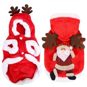1Pc Pet Christmas Clothes Santa Claus Reindeer Antlers Costume Winter Outfit New Year Coat For Small Medium Dogs Cats (Option: S)