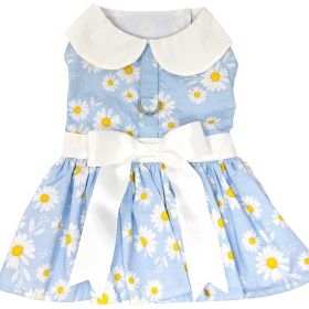 Blue Daisy Dog Dress with Matching Leash (size: small)
